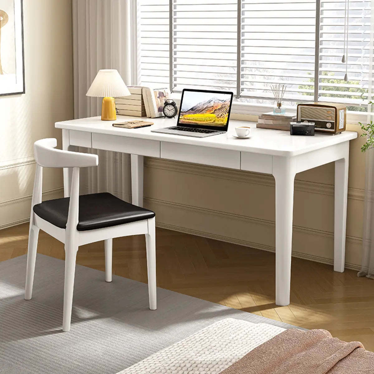 Nut-Brown Wood Parsons Drawer Writing Desk — Without Chairs / Natural Finish