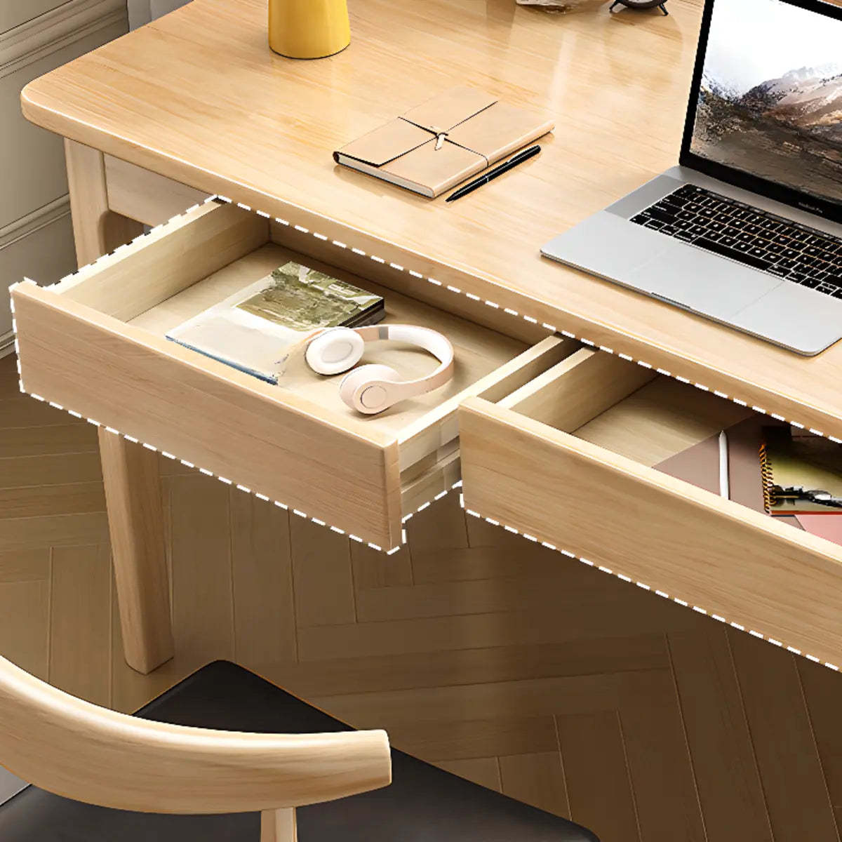 Nut-Brown Wood Parsons Drawer Writing Desk — Without Chairs / Nut-Brown