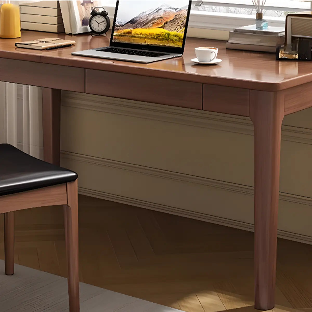 Nut-Brown Wood Parsons Drawer Writing Desk — Without Chairs / Nut-Brown