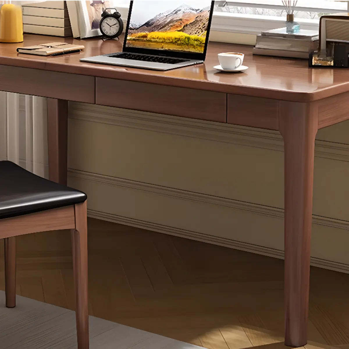 Nut-Brown Wood Parsons Drawer Writing Desk — Without Chairs / Nut-Brown