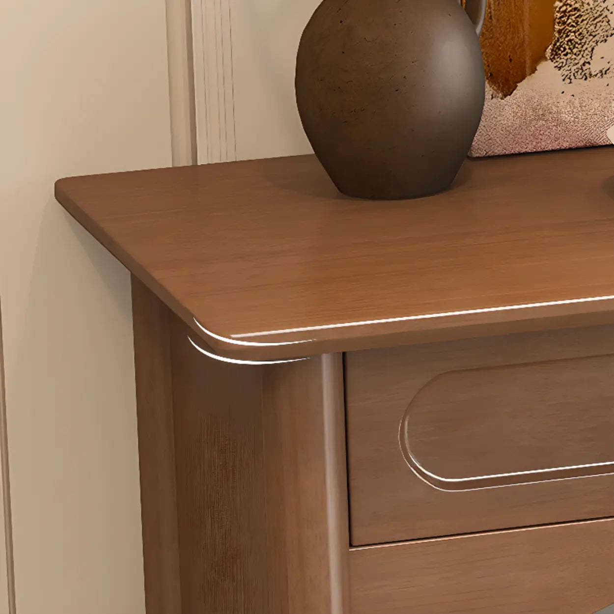 Nut-Brown Wood Foyer Console Table with Shelves