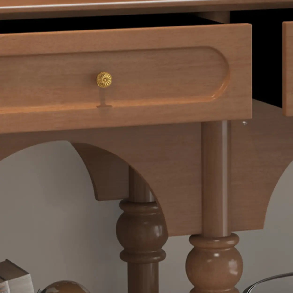 Nut-Brown Wood Foyer Console Table with Shelves
