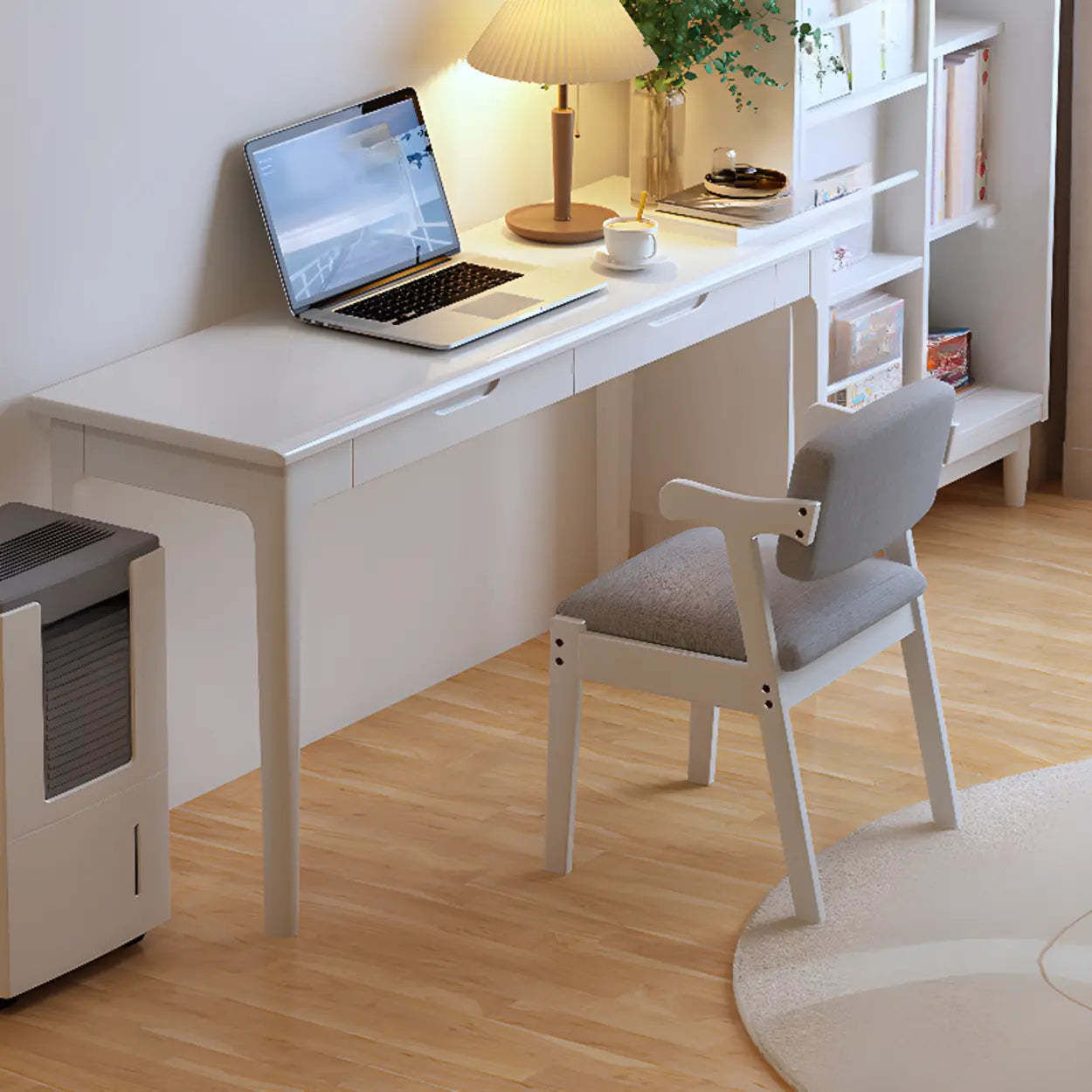Nut-Brown Wood Drawer Home Desk — White / Table Only