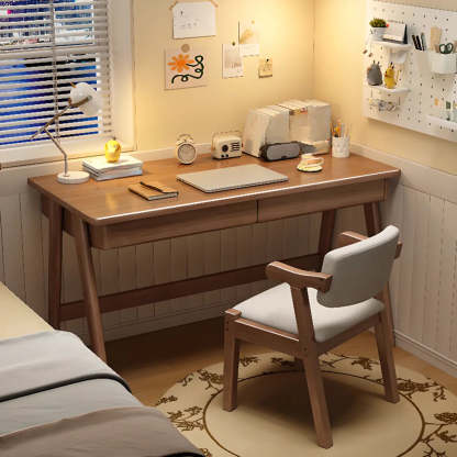 Nut-Brown Wood Drawer Computer Desk — White / Table Only