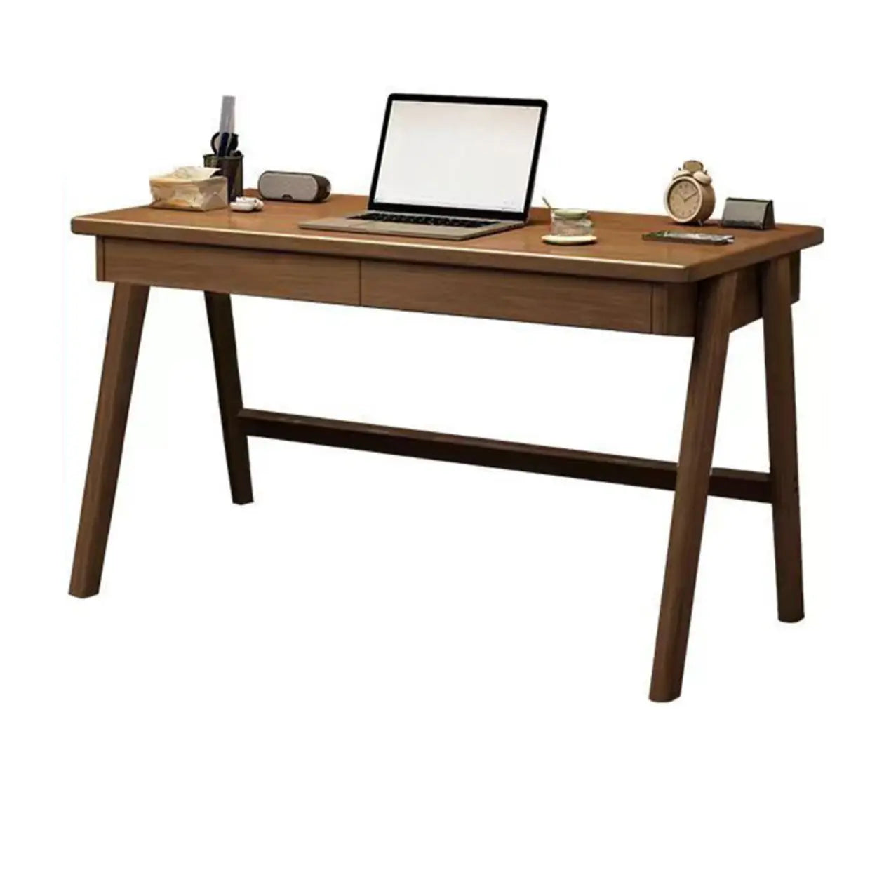 Nut-Brown Wood Drawer Computer Desk — White / Table Only