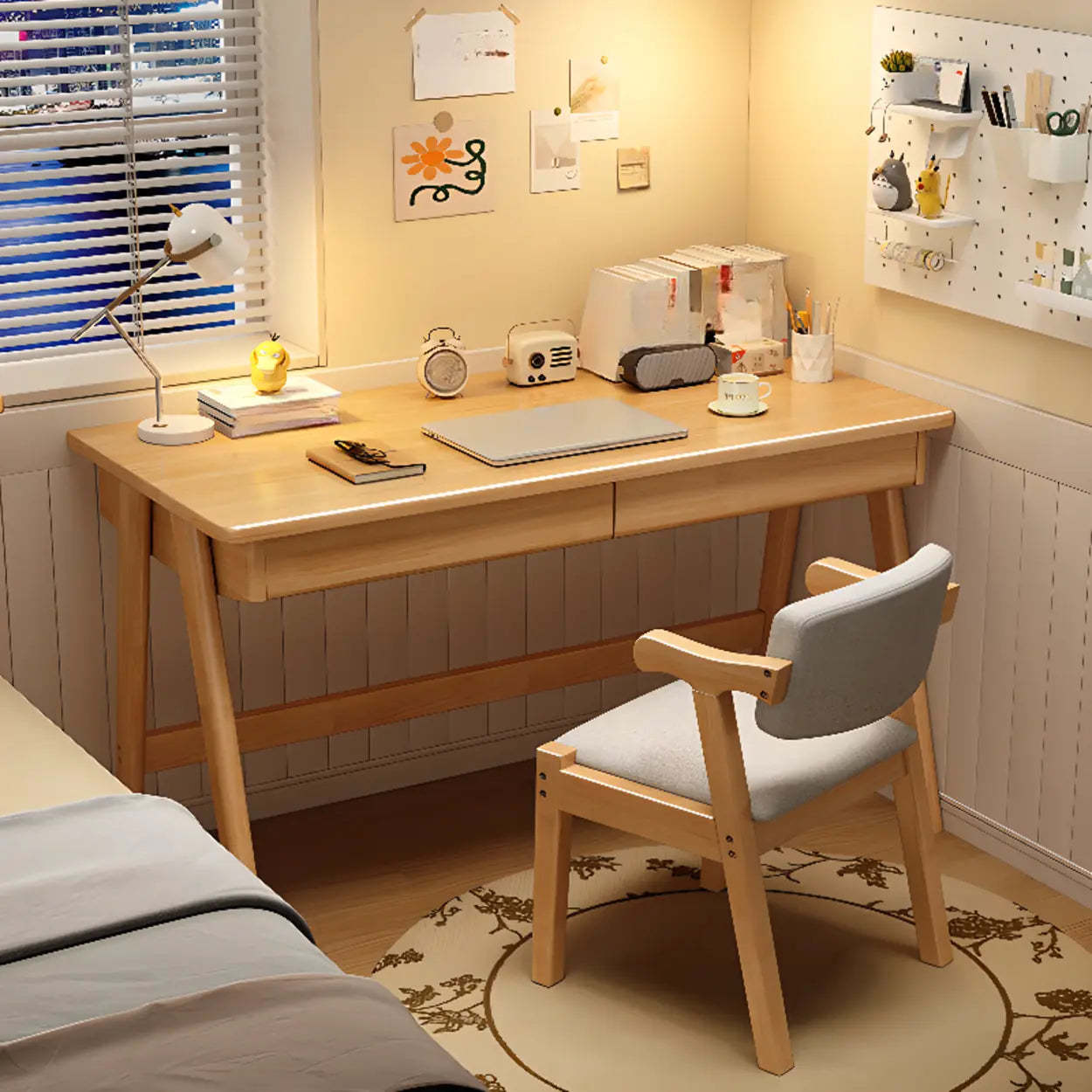 Nut-Brown Wood Drawer Computer Desk — White / Table Only