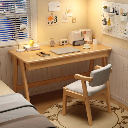 Nut-Brown Wood Drawer Computer Desk — White / Table Only