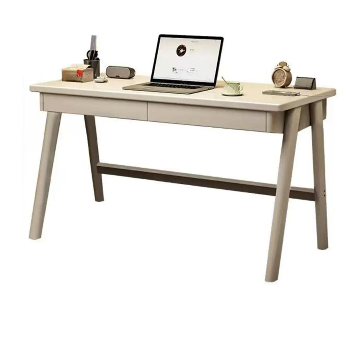 Nut-Brown Wood Drawer Computer Desk — White / Table Only