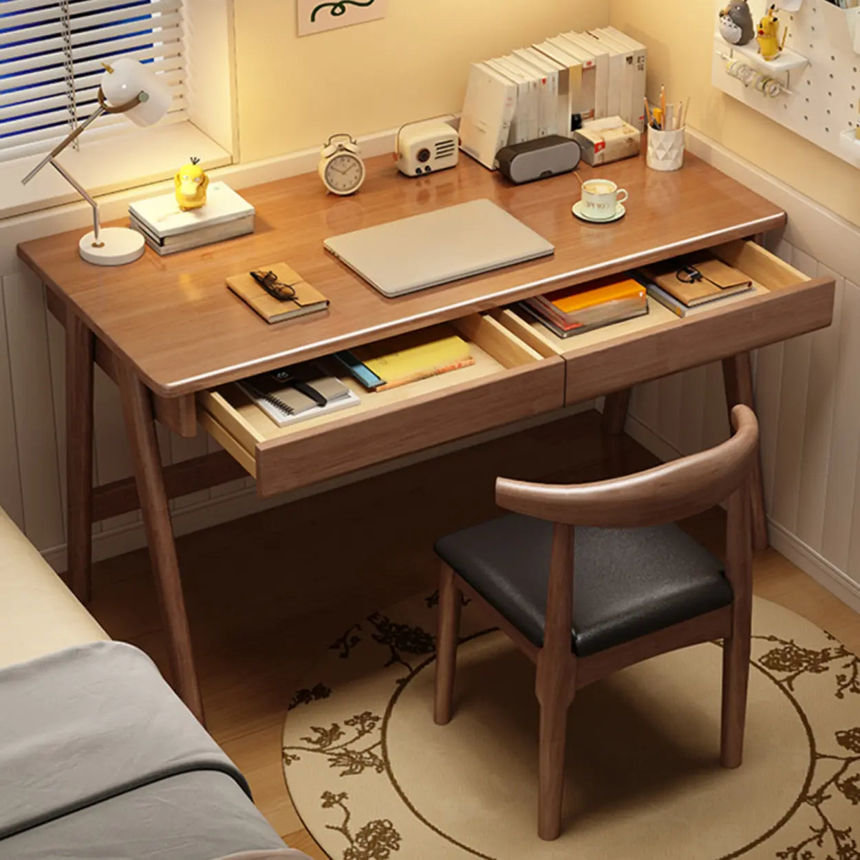 Nut-Brown Wood Drawer Computer Desk — White / Table Only