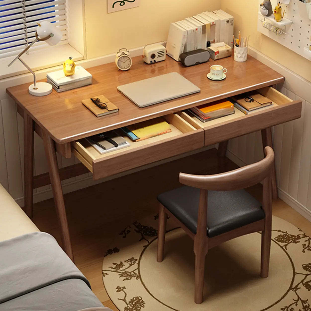 Nut-Brown Wood Drawer Computer Desk — White / Table Only