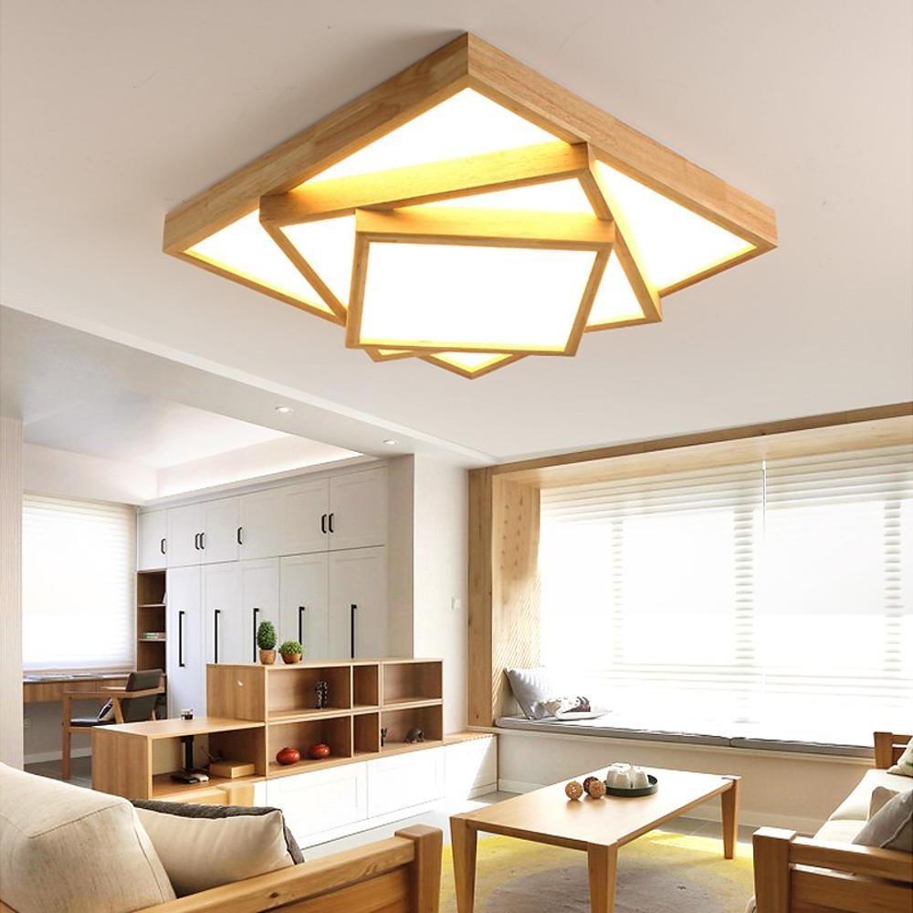 Artistic Wood Squares Dimmable LED Nordic Flush Mount Light