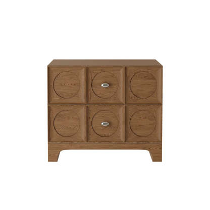 Oak 2-Drawer Rectangular Wood Bedroom Nightstand — Light Coffee