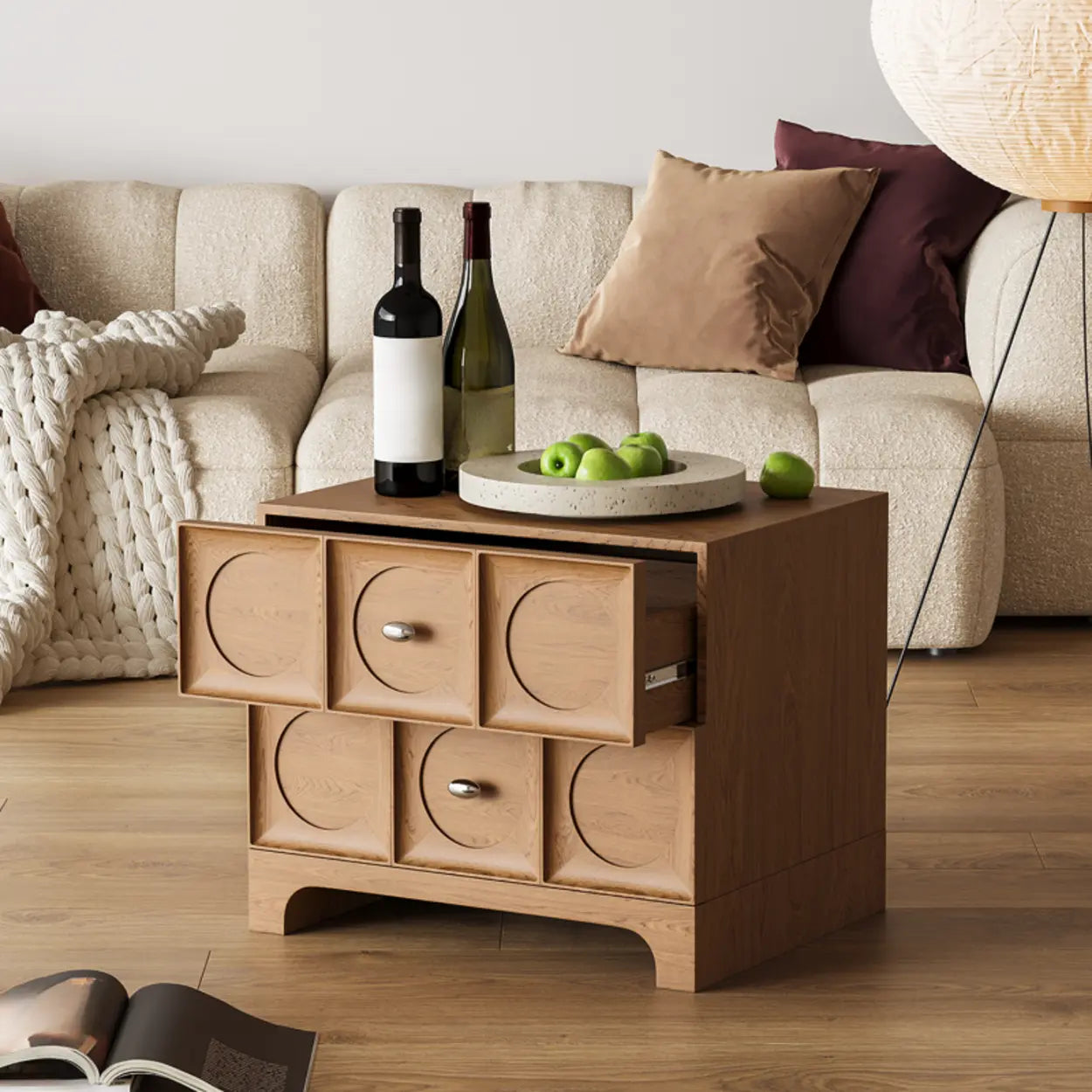Oak 2-Drawer Rectangular Wood Bedroom Nightstand