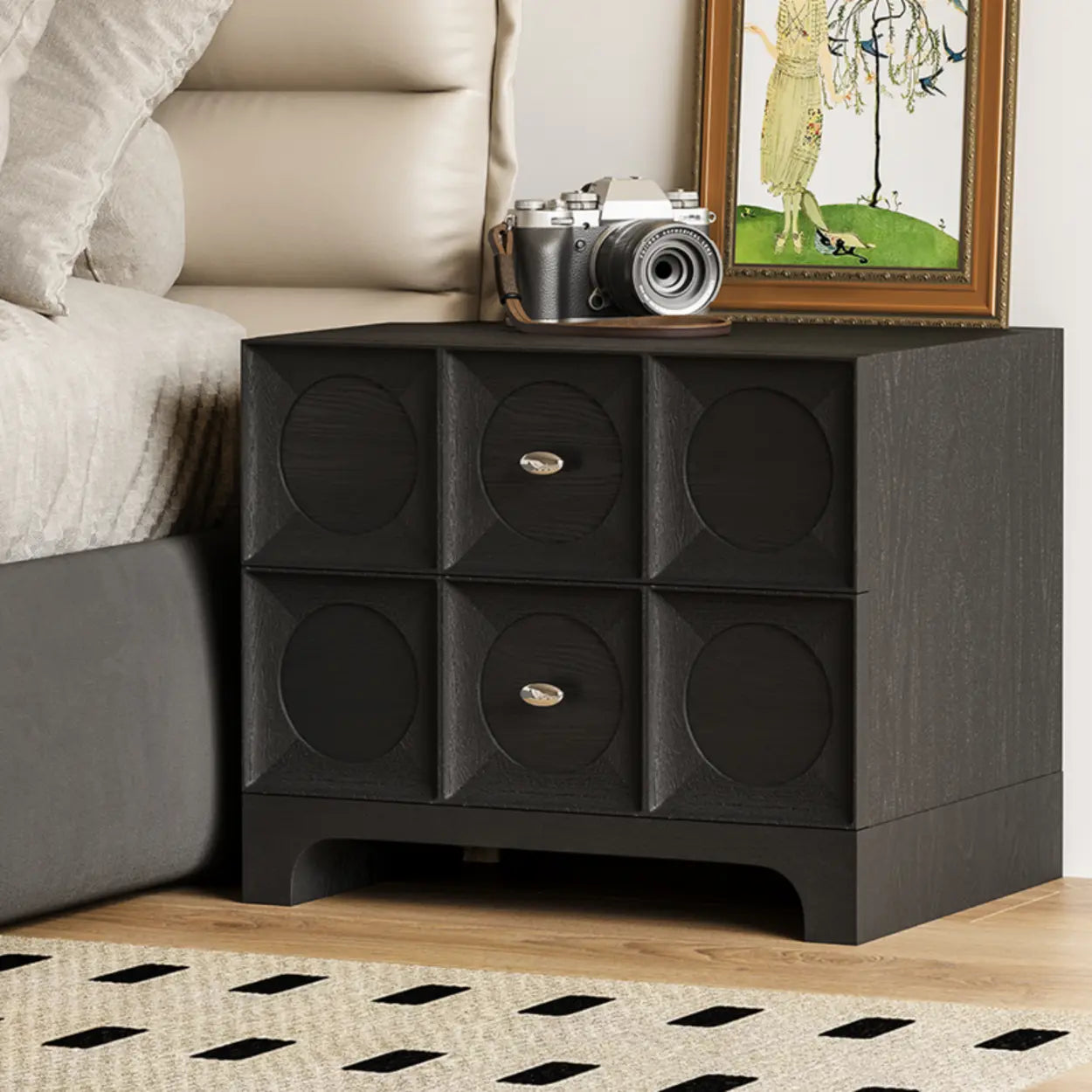 Oak 2-Drawer Rectangular Wood Bedroom Nightstand