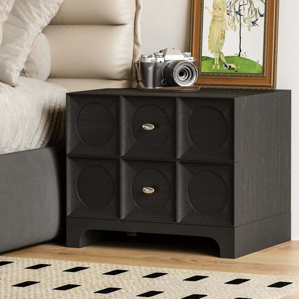Oak 2-Drawer Rectangular Wood Bedroom Nightstand