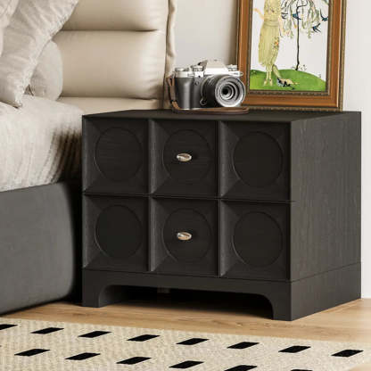Oak 2-Drawer Rectangular Wood Bedroom Nightstand
