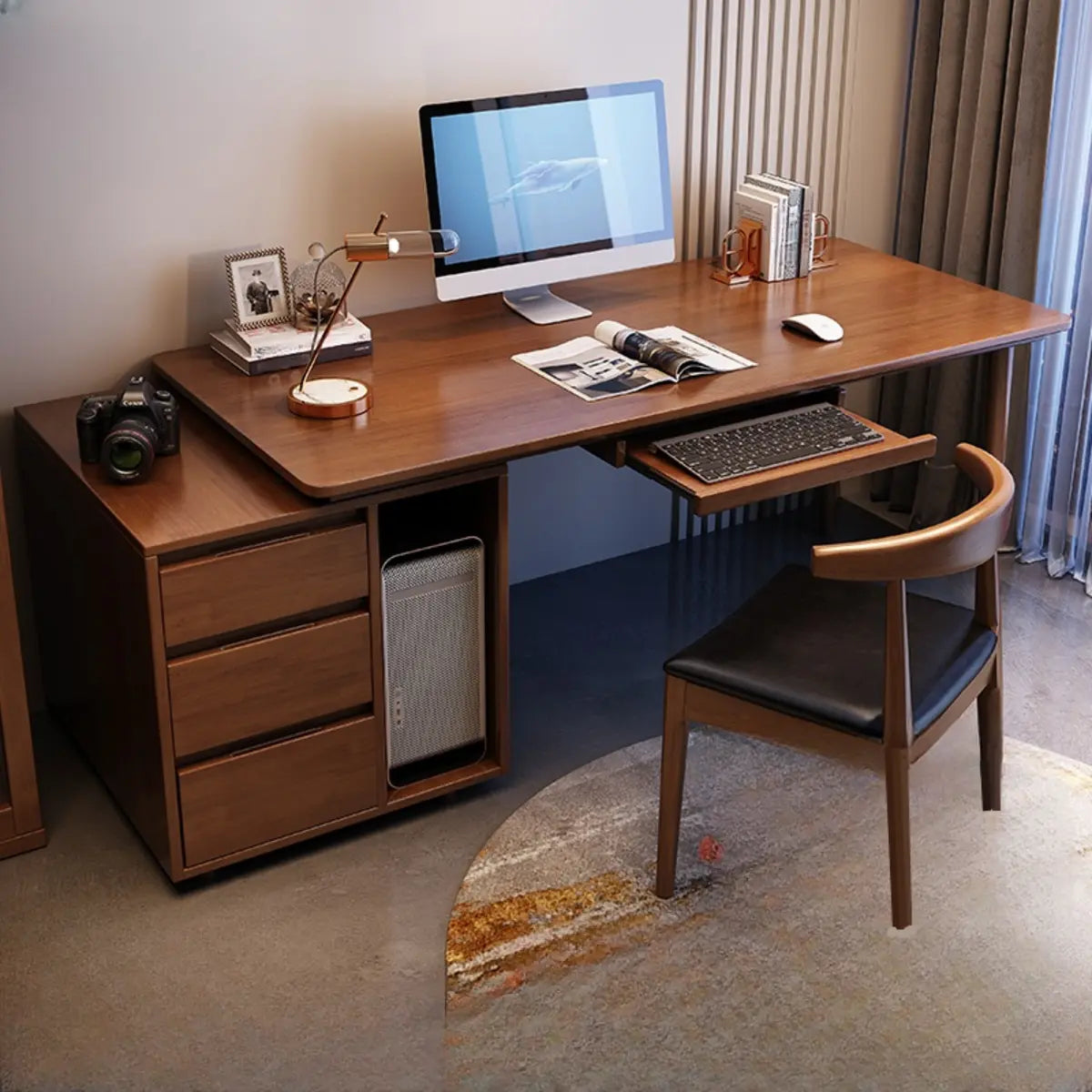 Oak Computer Desk with Drawers Shelf and Keyboard Tray