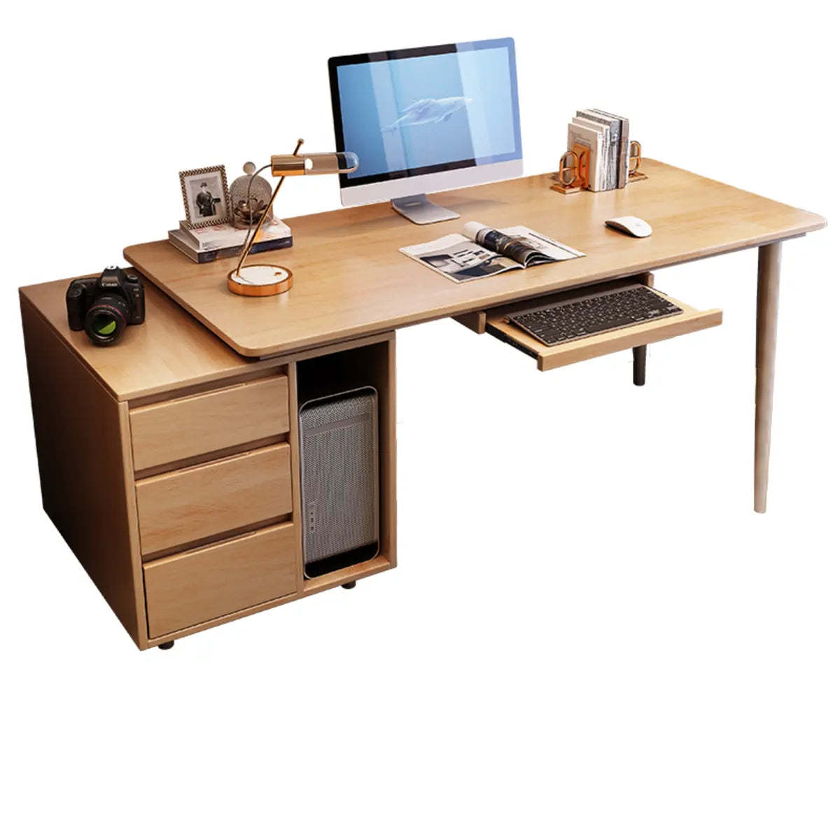 Modern drawers keyboard wood desks — 47.2"L x 23.6"W x 29.5"H / Natural