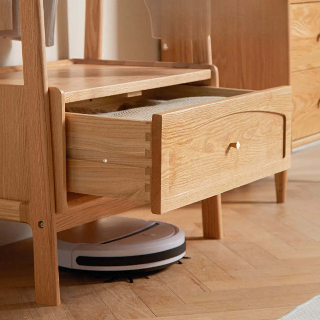 Natural Oak Light Wood Coat Rack with Drawer