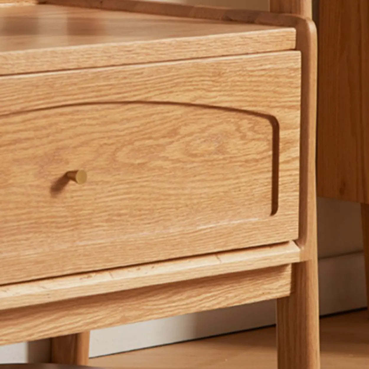 Natural Oak Light Wood Coat Rack with Drawer