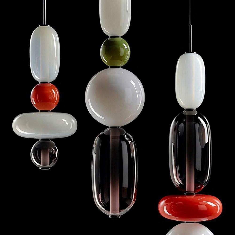 Multi-Shape Colored Glass Metal Pendant