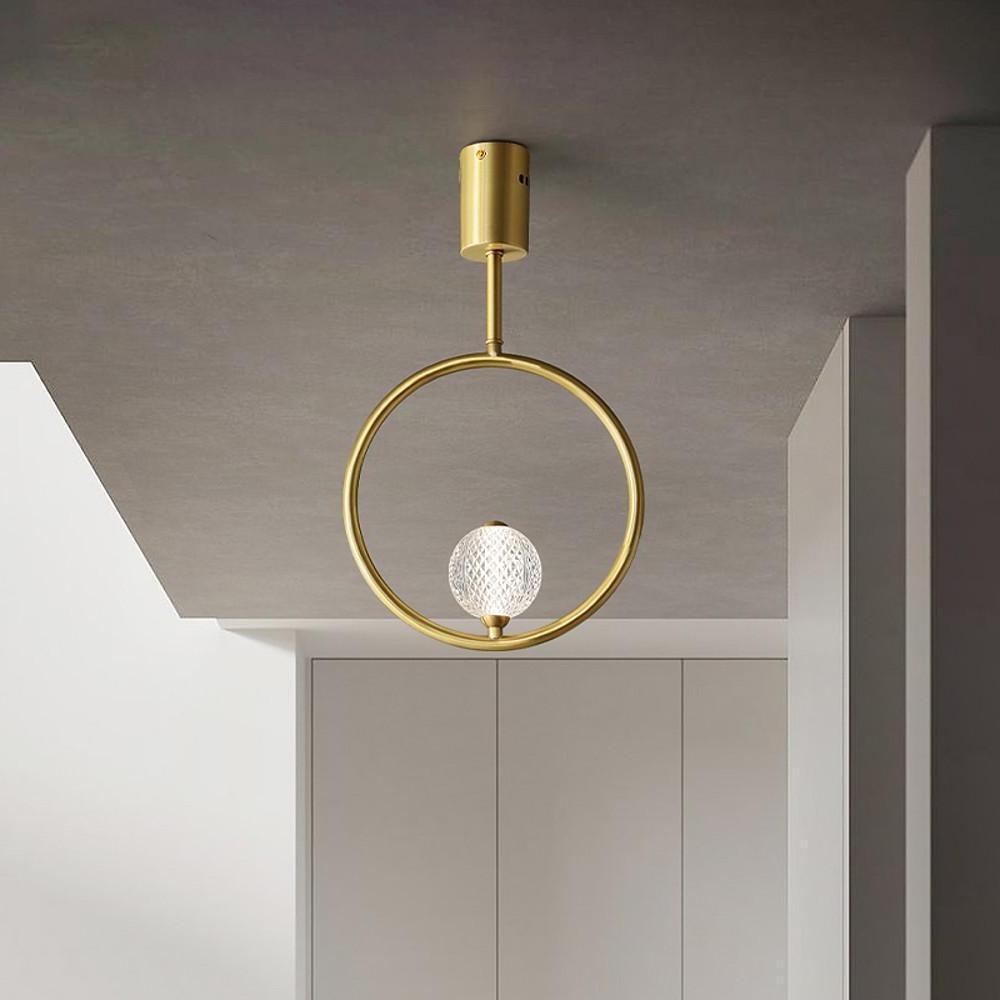 Ring Globe Acrylic Brass LED Hallway Flush Mount Light