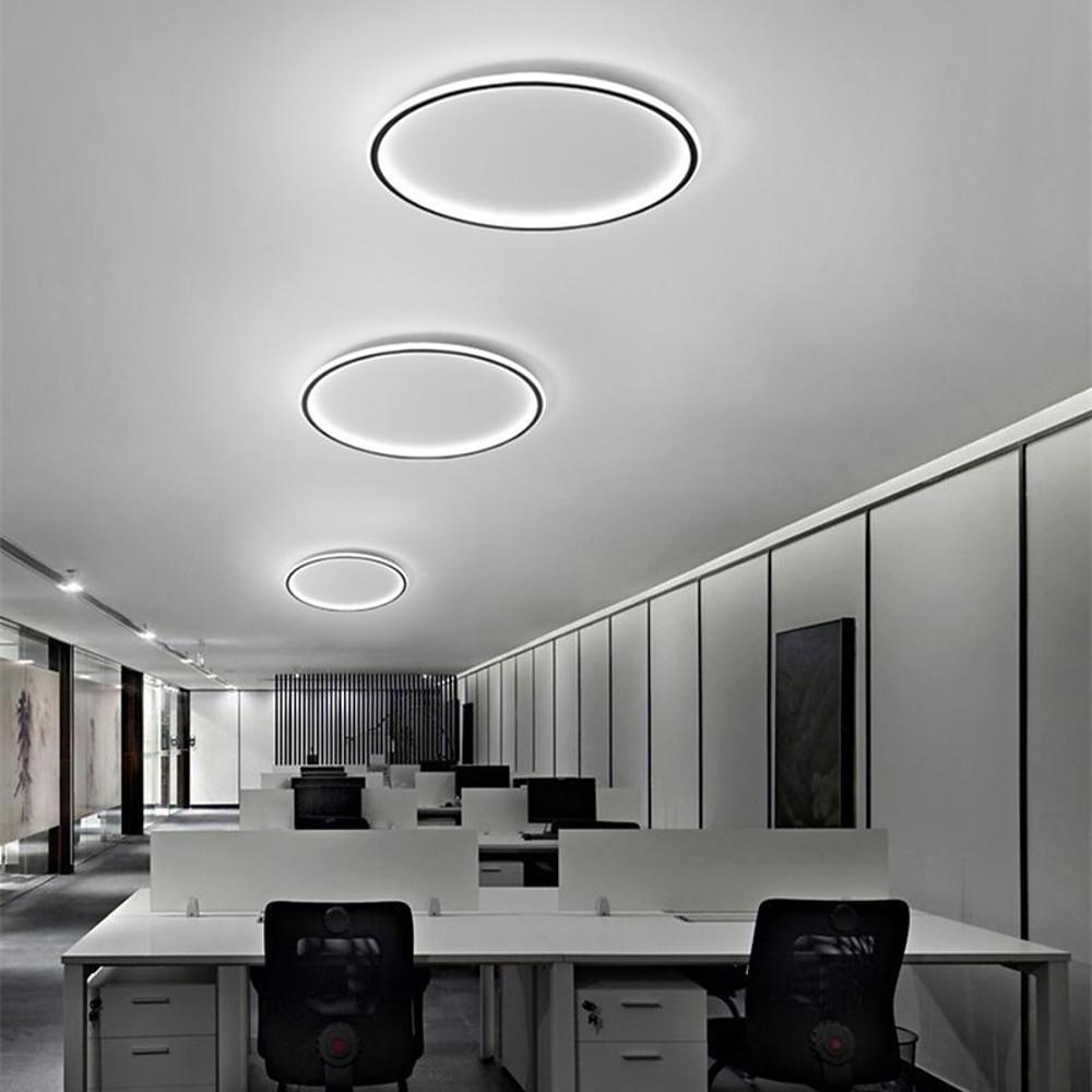 Modern circular black flush mount lighting — Warm White (3000K)