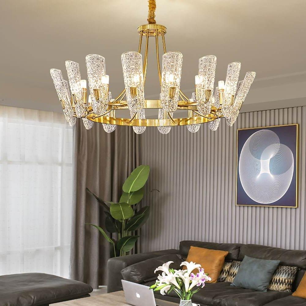 8-light LED Electroplated Metal Glass Gold Classic Chandelier Pendant Lighting-Lighom