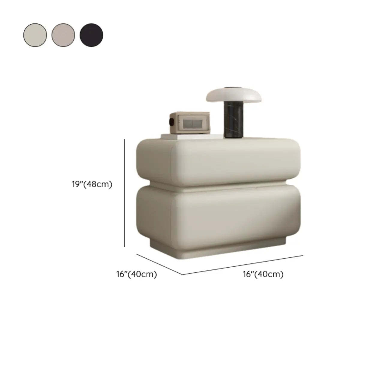 Off-White 2-Drawer Pine Wood Leather Nightstand