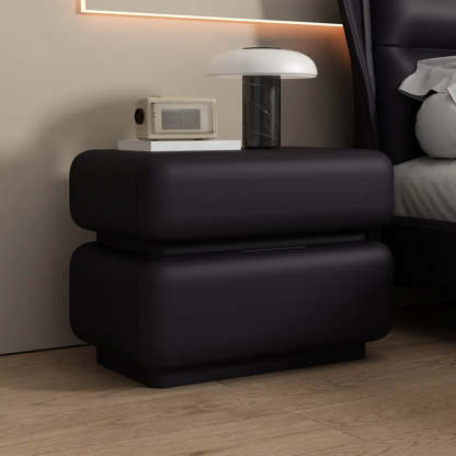 Off-White 2-Drawer Pine Wood Leather Nightstand — Off-White