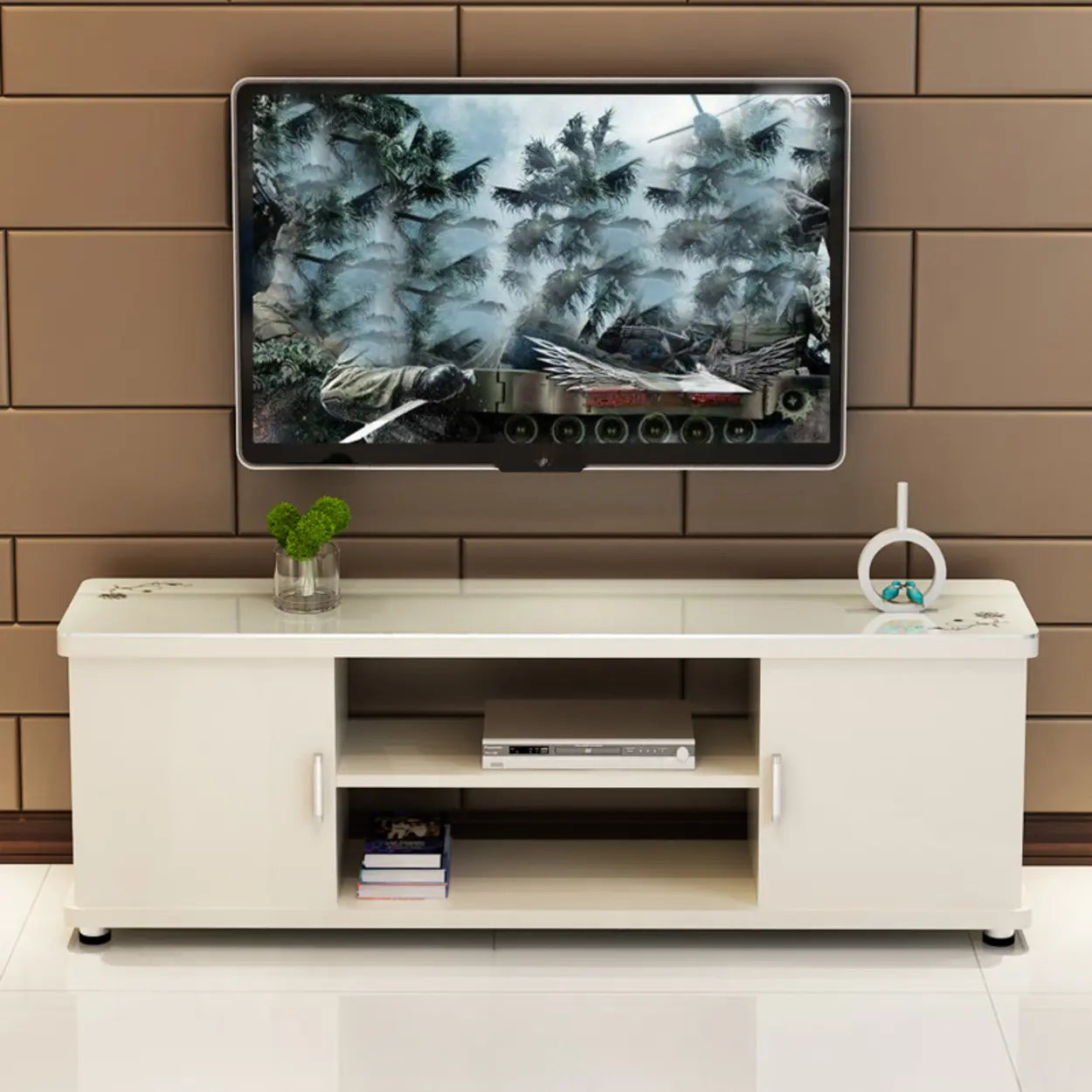Off-White Artificial Wood Open Storage TV Stand — Off-White