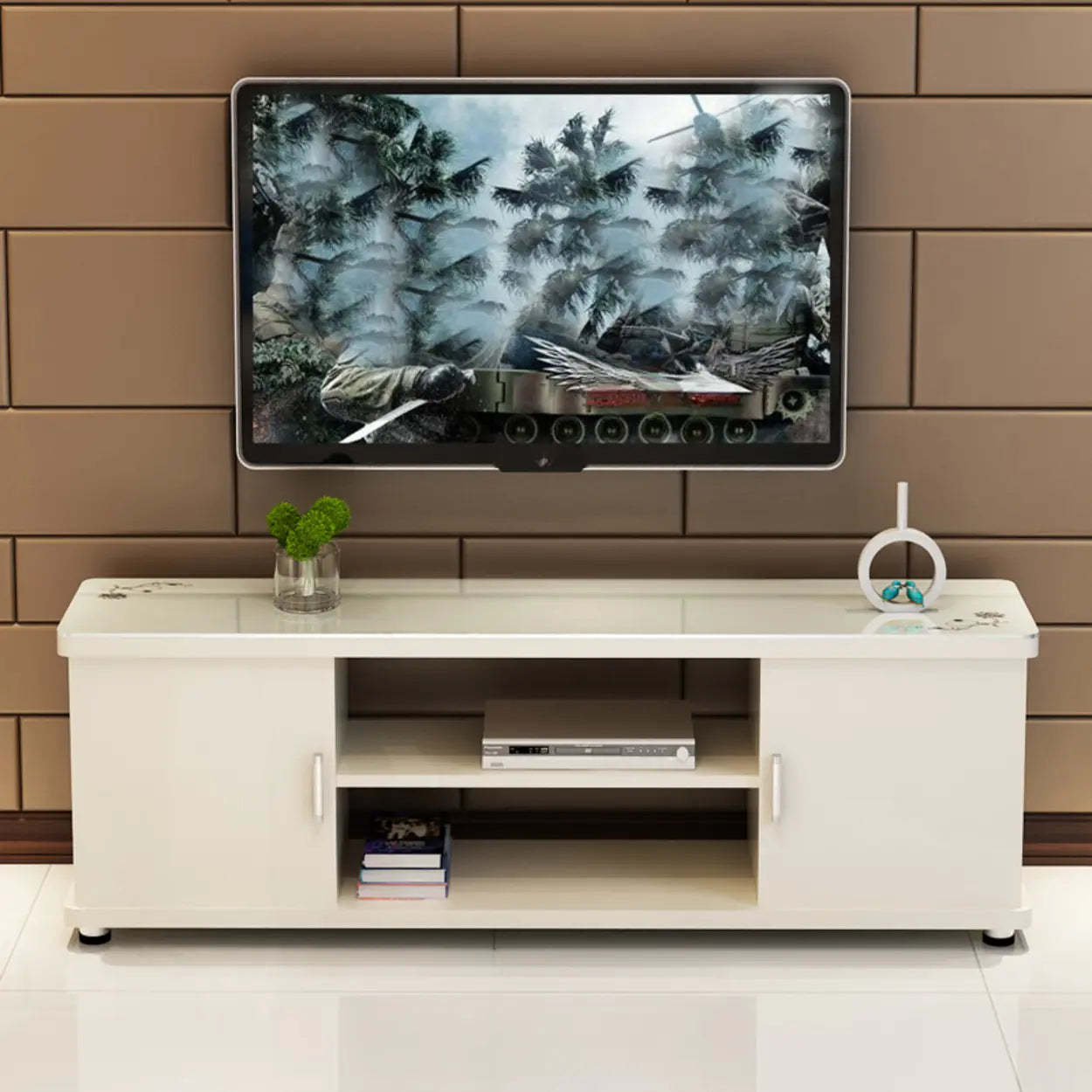 Off-White Artificial Wood Open Storage TV Stand — Off-White