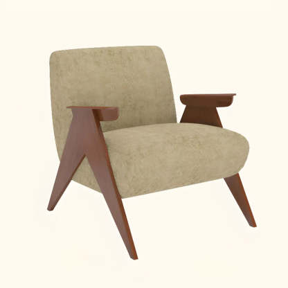 Off-White Chenille Wood Frame Accent Chair