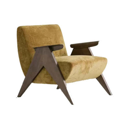 Off-White Chenille Wood Frame Accent Chair