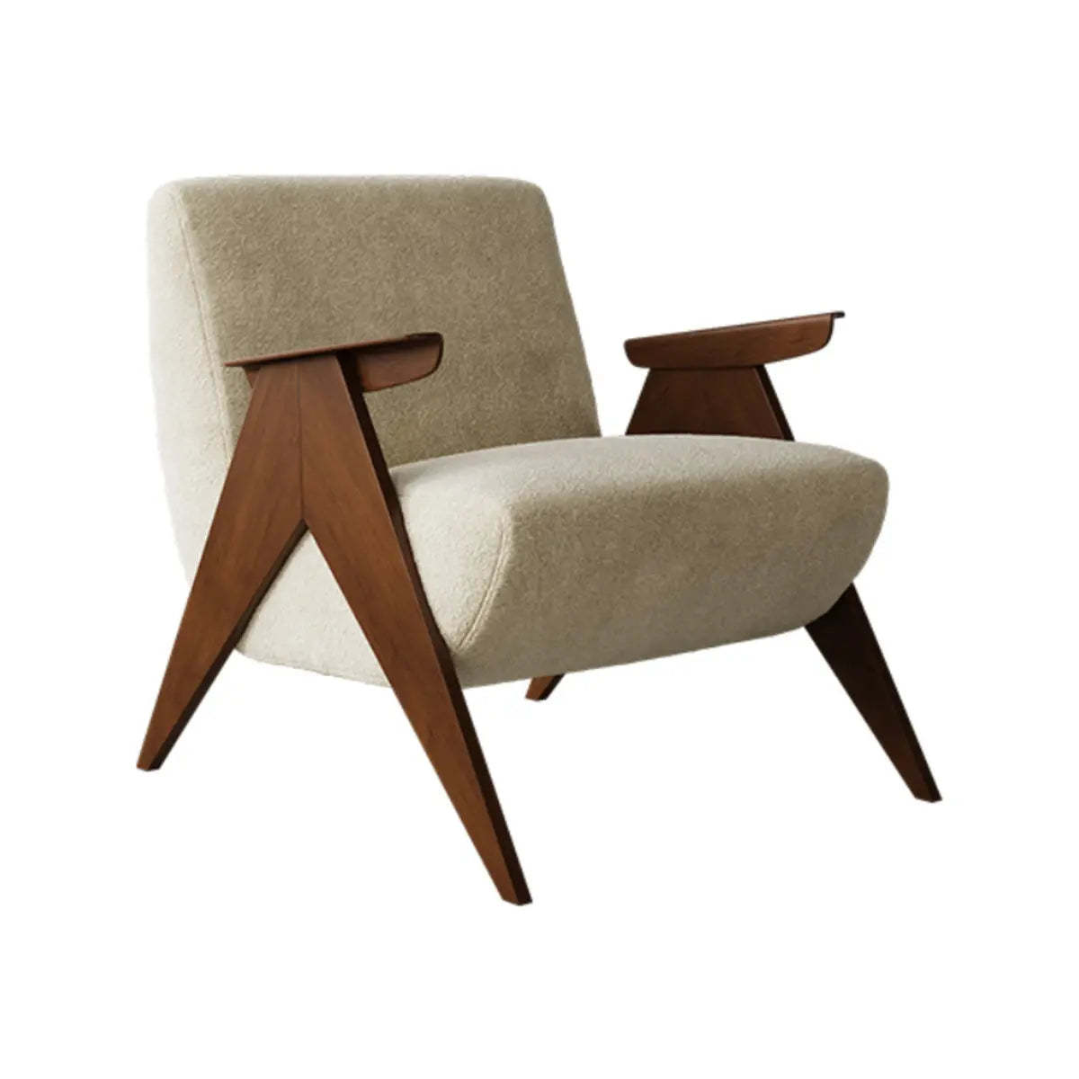 Off-White Chenille Wood Frame Accent Chair