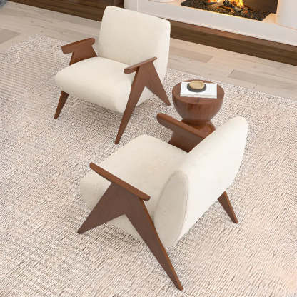 Off-White Chenille Wood Frame Accent Chair