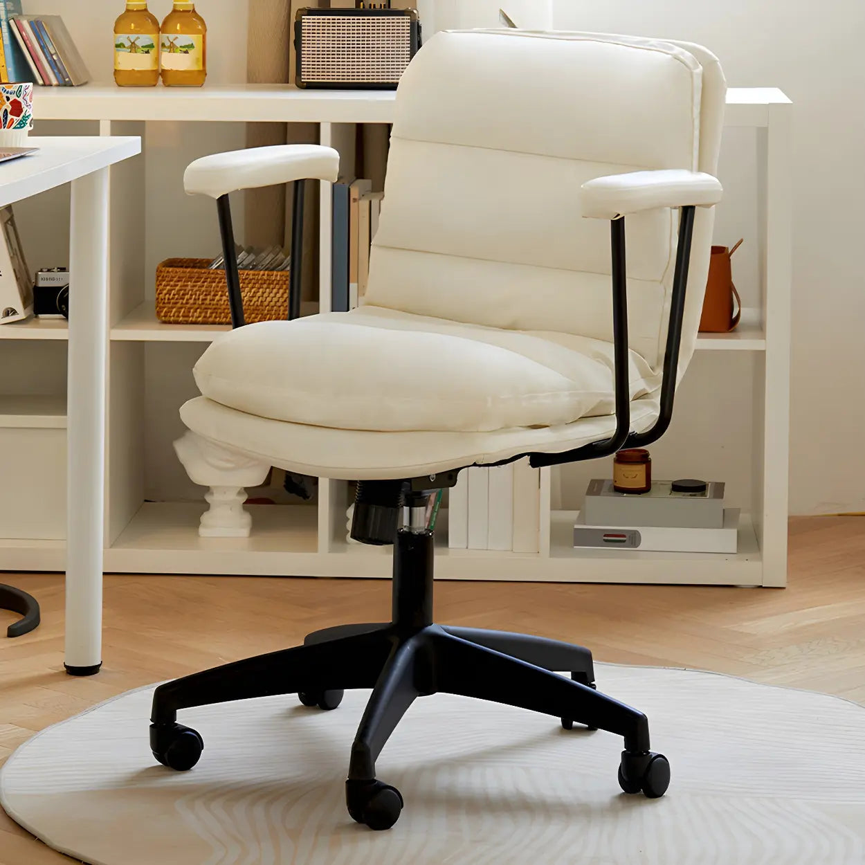 Off-White Ergonomic Swivel PU Leather Office Chair