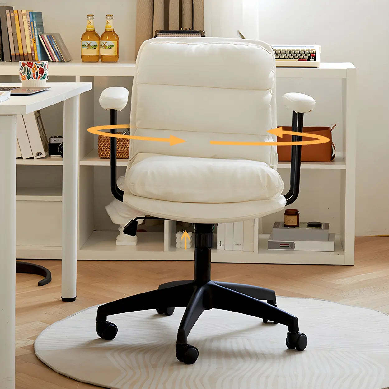 Off-White Ergonomic Swivel PU Leather Office Chair — Black / 4 Piece Set