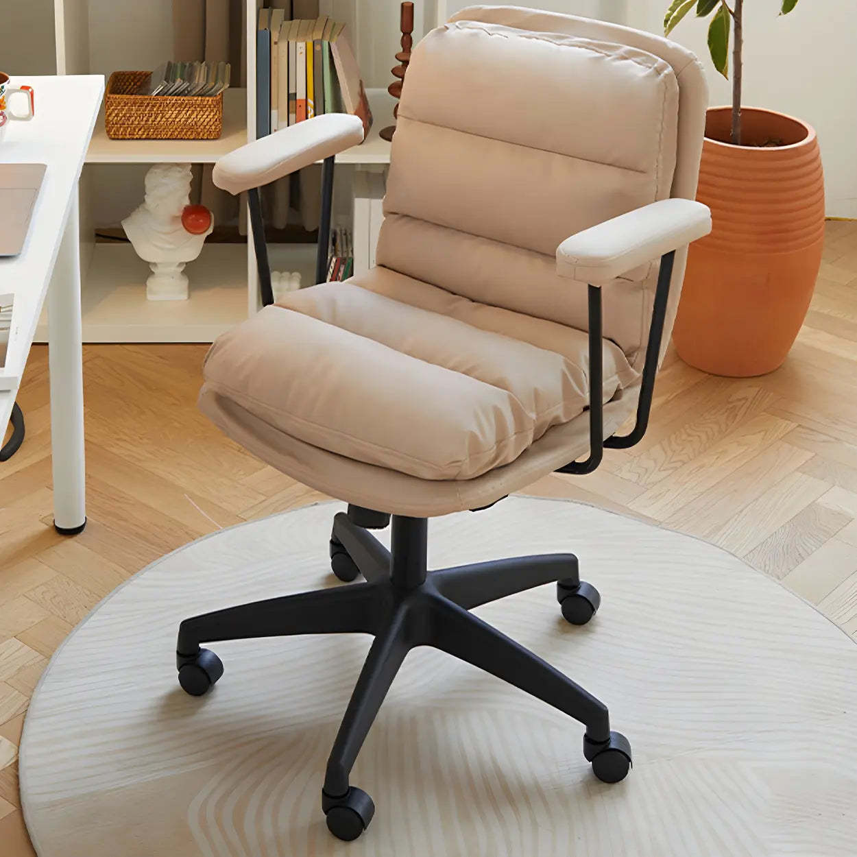 Off-White Ergonomic Swivel PU Leather Office Chair — Black / 8 Piece Set