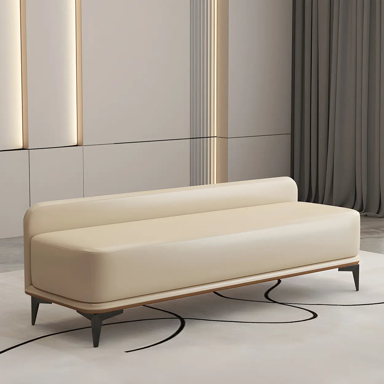 Off-White Faux Leather Cushioned Bedroom Bench — Off-White