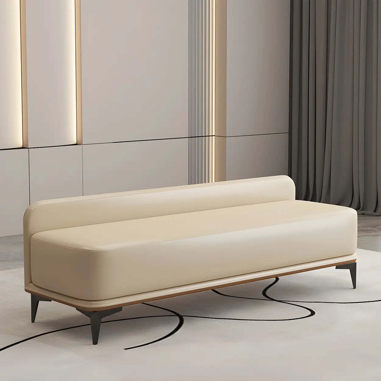 Off-White Faux Leather Cushioned Bedroom Bench — Off-White