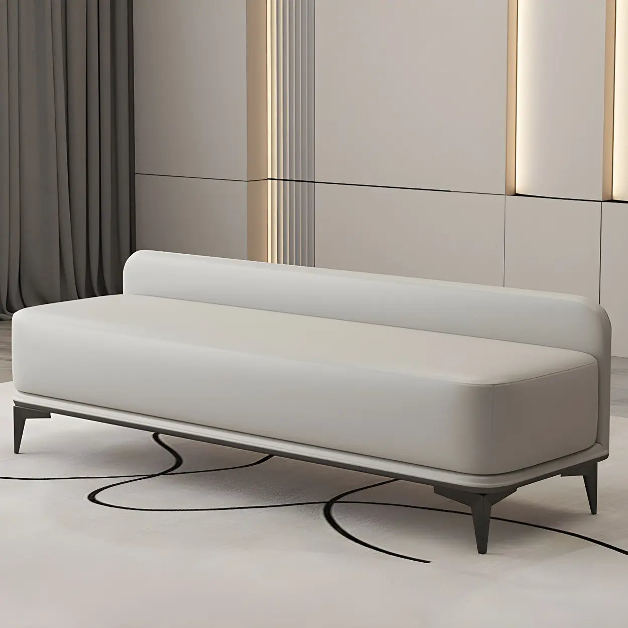 Off-White Faux Leather Cushioned Bedroom Bench — Grey