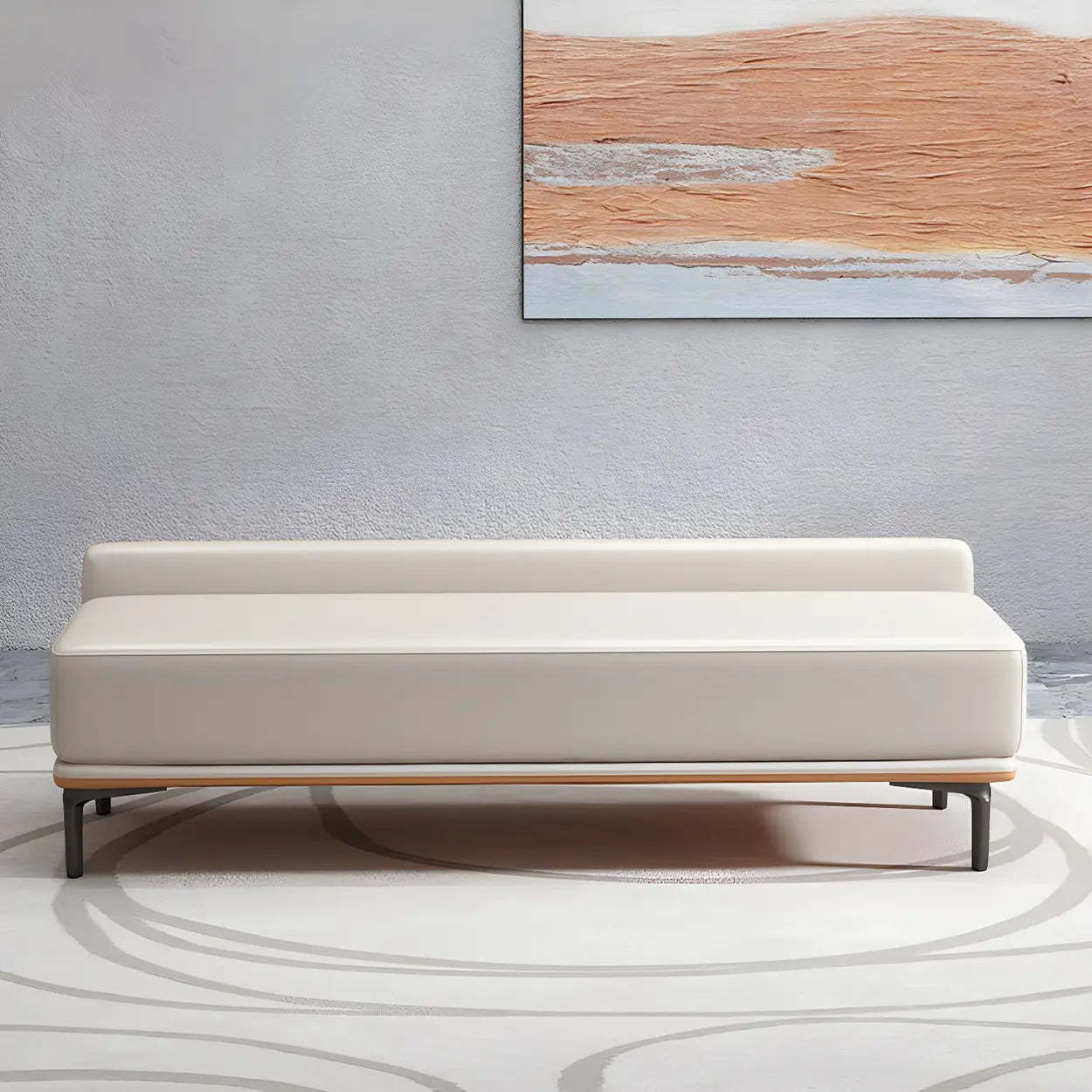 Off-White Faux Leather Cushioned Bedroom Bench — Off-White