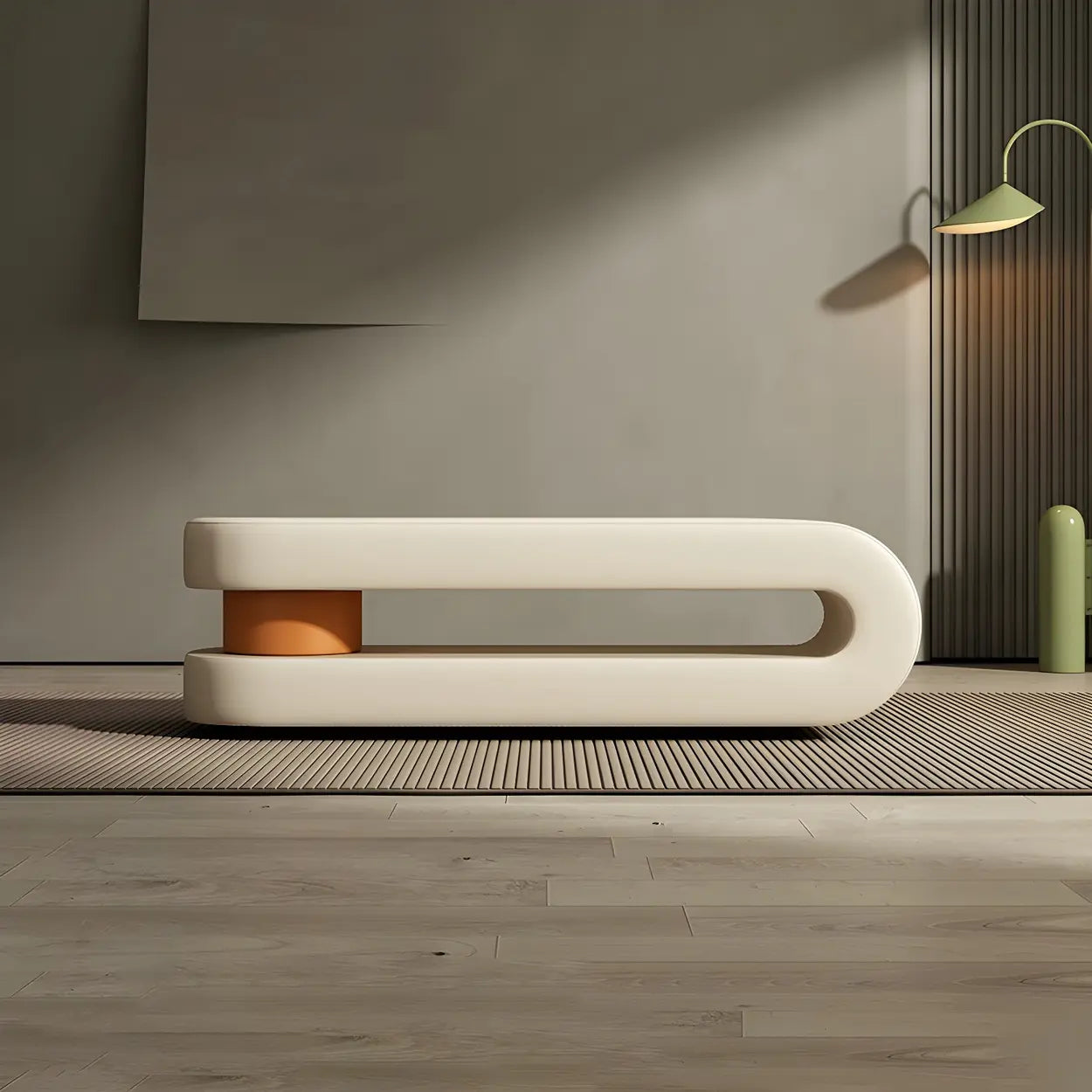 Off-White Faux Leather Bedroom Bench — Green