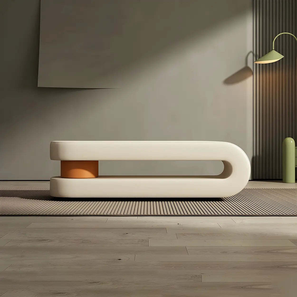 Off-White Faux Leather Bedroom Bench — Green