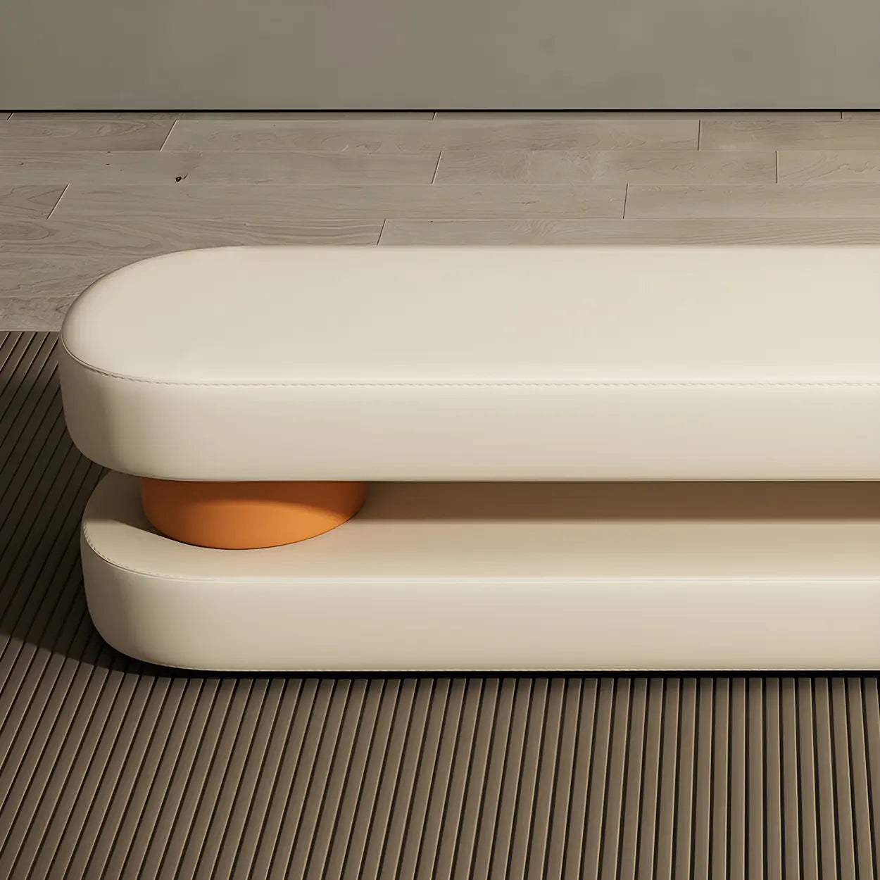 Off-White Faux Leather Bedroom Bench — Orange