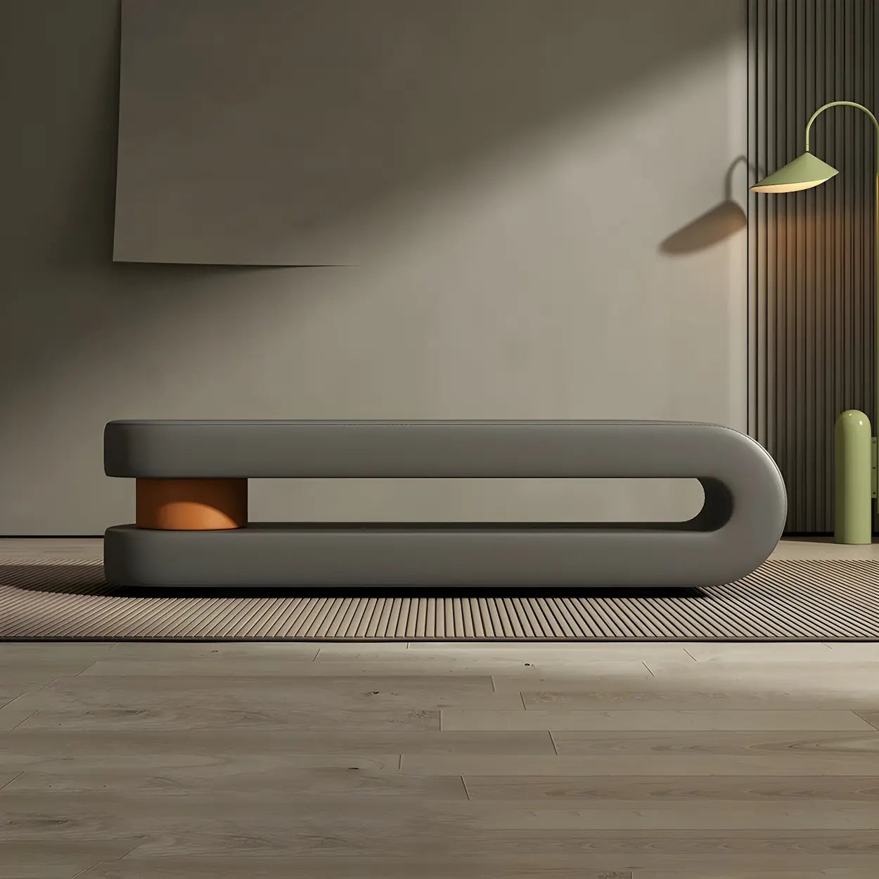 Off-White Faux Leather Bedroom Bench — Green