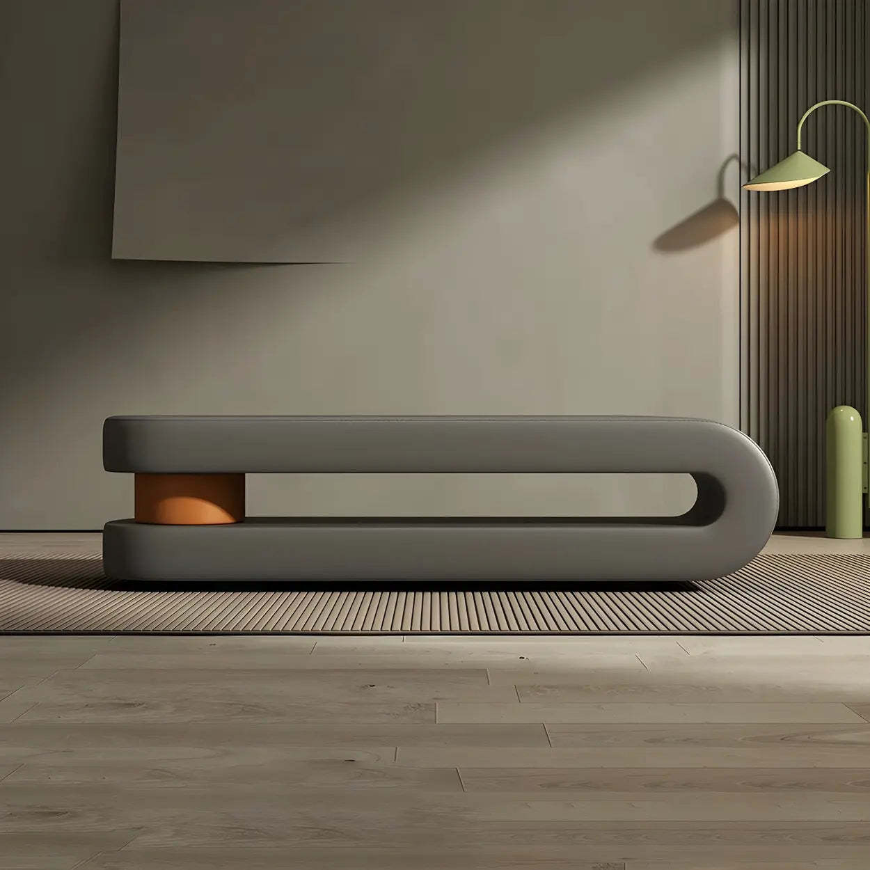 Off-White Faux Leather Bedroom Bench — Green