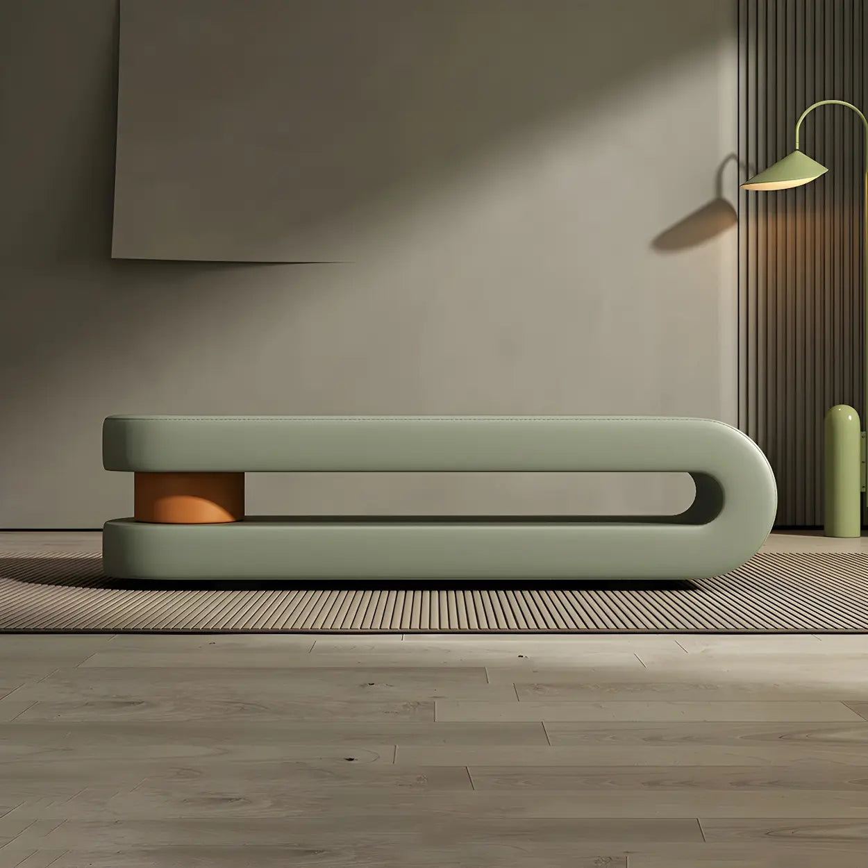 Off-White Faux Leather Bedroom Bench — Orange
