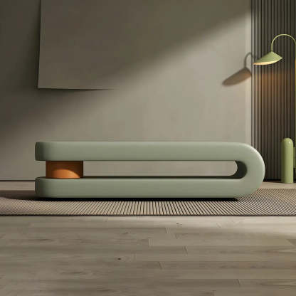 Off-White Faux Leather Bedroom Bench — Orange